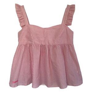 NWT SIMPLY SOUTHERN | Seersucker Pink White Stripe Ruffle Peplum Sleeveless Top